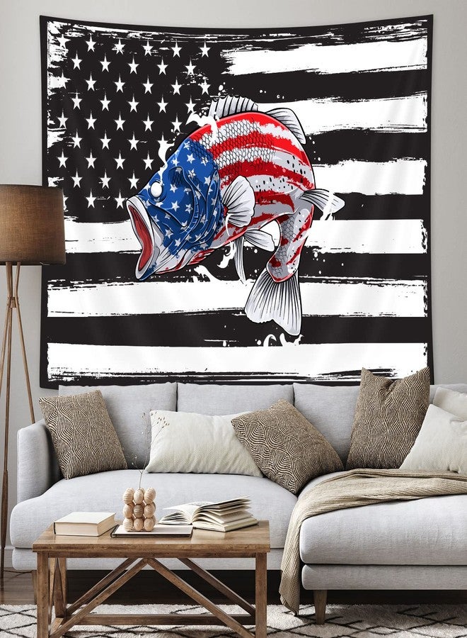 Wathon Fishing Bass Wall Tapestry - American Flag USA Flag Design - Rustic Stars and Stripes - 60x40 for Bedroom, Living Room, Dorm - Image 4